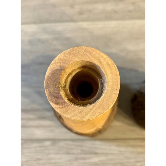 Vintage Wooden Candle Holders Signed Hand Carved Rustic Walnut - Picture 7 of 10